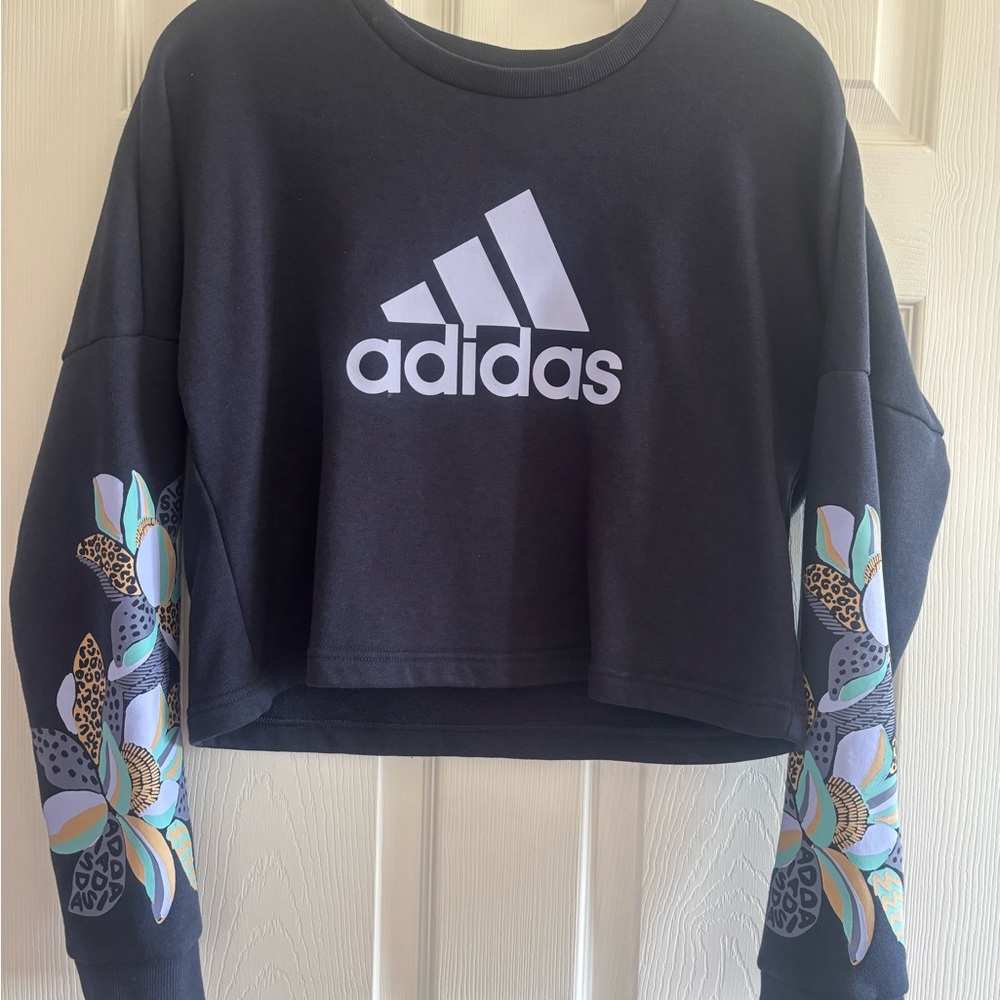 Adidas Cropped Sweatshirt with Colorful Floral Sleeves